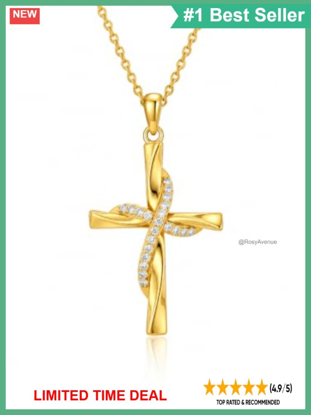 14k Gold Plated Cross Necklace Pendant Cubic Zirconia